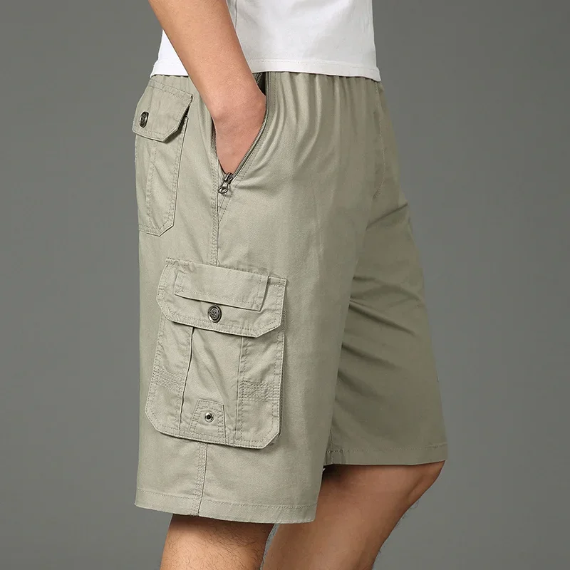 2022 Quần Lót Nam Bermuda Cotton Túi Khóa Kéo Quần Shorts Thời Trang Phong Cách Thun Quân Nam Mùa Hè Thường Ngày Đầu Gối Dài Vintage Màu Vàng