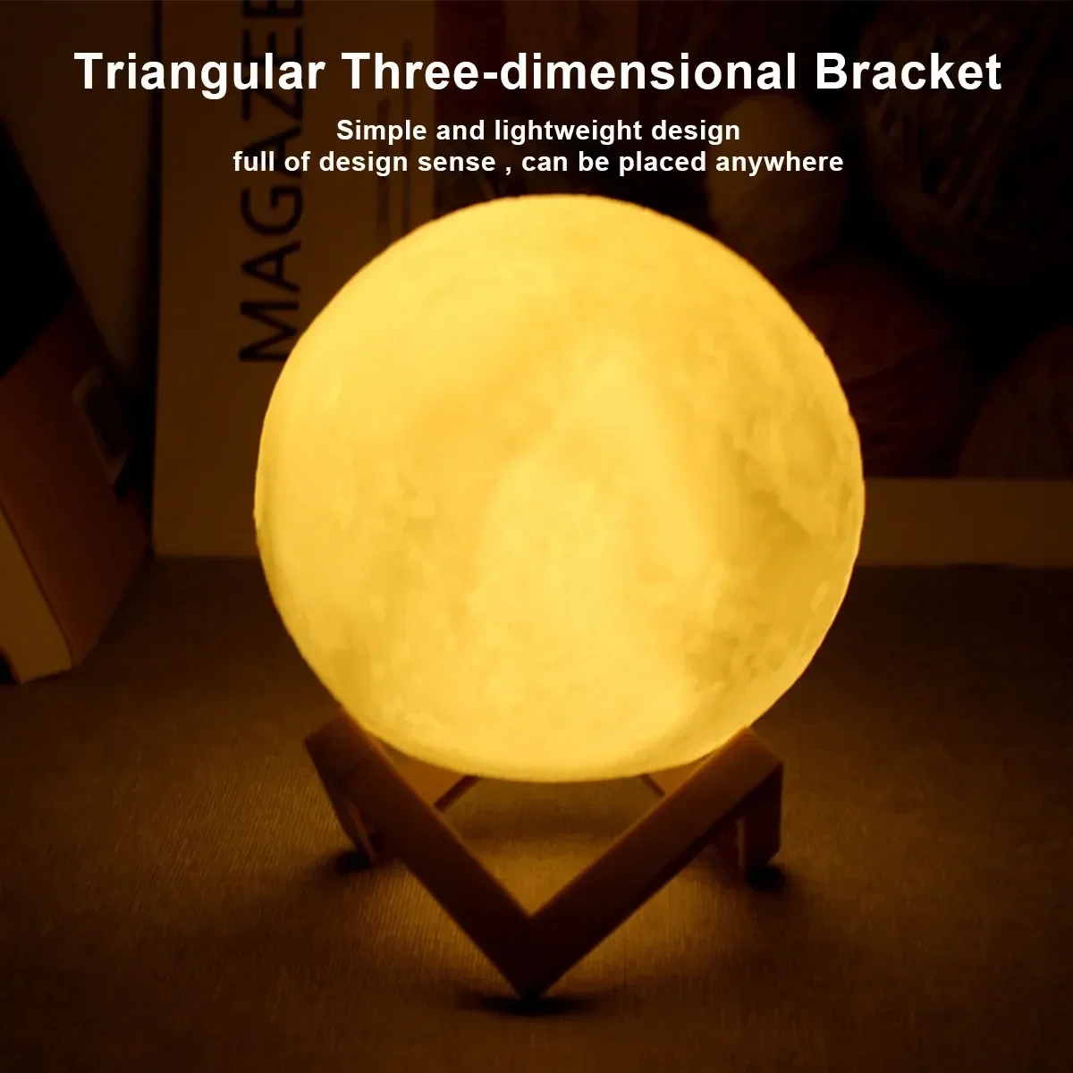 Luce notturna a LED Lampada lunare da 8 cm alimentata a batteria con supporto Lampada stellata Decorazioni per la camera da letto Luci notturne Regalo per bambini Cella a bottone