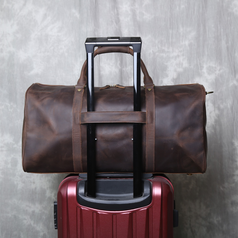 Vintage Túi Đeo Chéo Da Nam Phong Cách Hành Lý Xách Tay Ngựa Điên Da Bò Lớn Dung Tích 1 Vai Duffel Bag