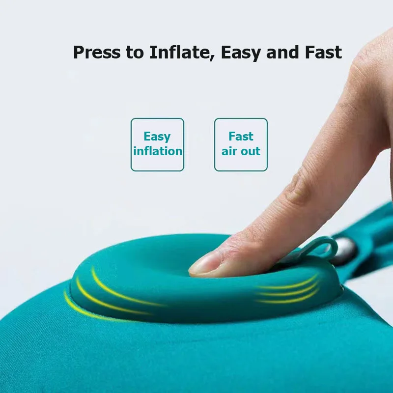 Almohada de viaje en forma de U, nueva almohada inflable Pres para el cuello, portátil, plegable, para viajes al aire libre, coche, avión, inflado, almohadas para el cuello con anillo
