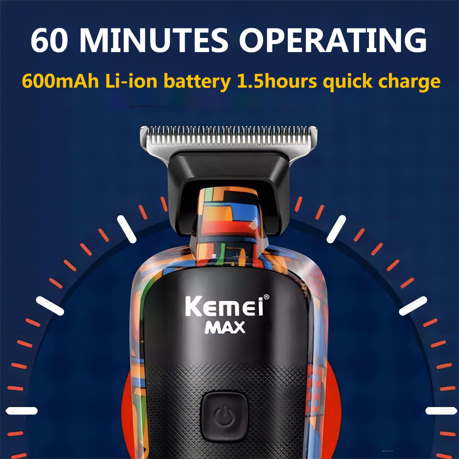 Kemei-5090 aparadores de cabelo com display digital, empurrador de barbeiro profissional para homens, máquina de cortar cabelo elétrica com padrão de graffiti aleatório