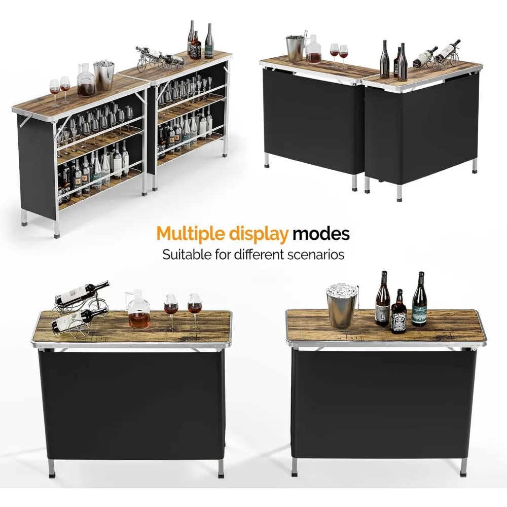 Portable Bar Table with Pole, 3-Tier Shelves, Mobile Bar Table for Events, Party, Camping, Picnic, Tradeshow, Indoor