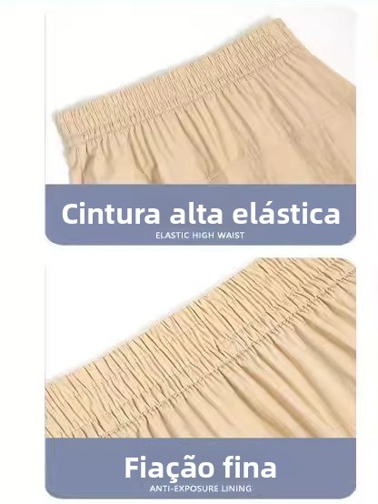 Calças Saia Casuais de Cintura Alta para Mulheres, Estilo Coreano, Largura Solta, Verão, Poliéster