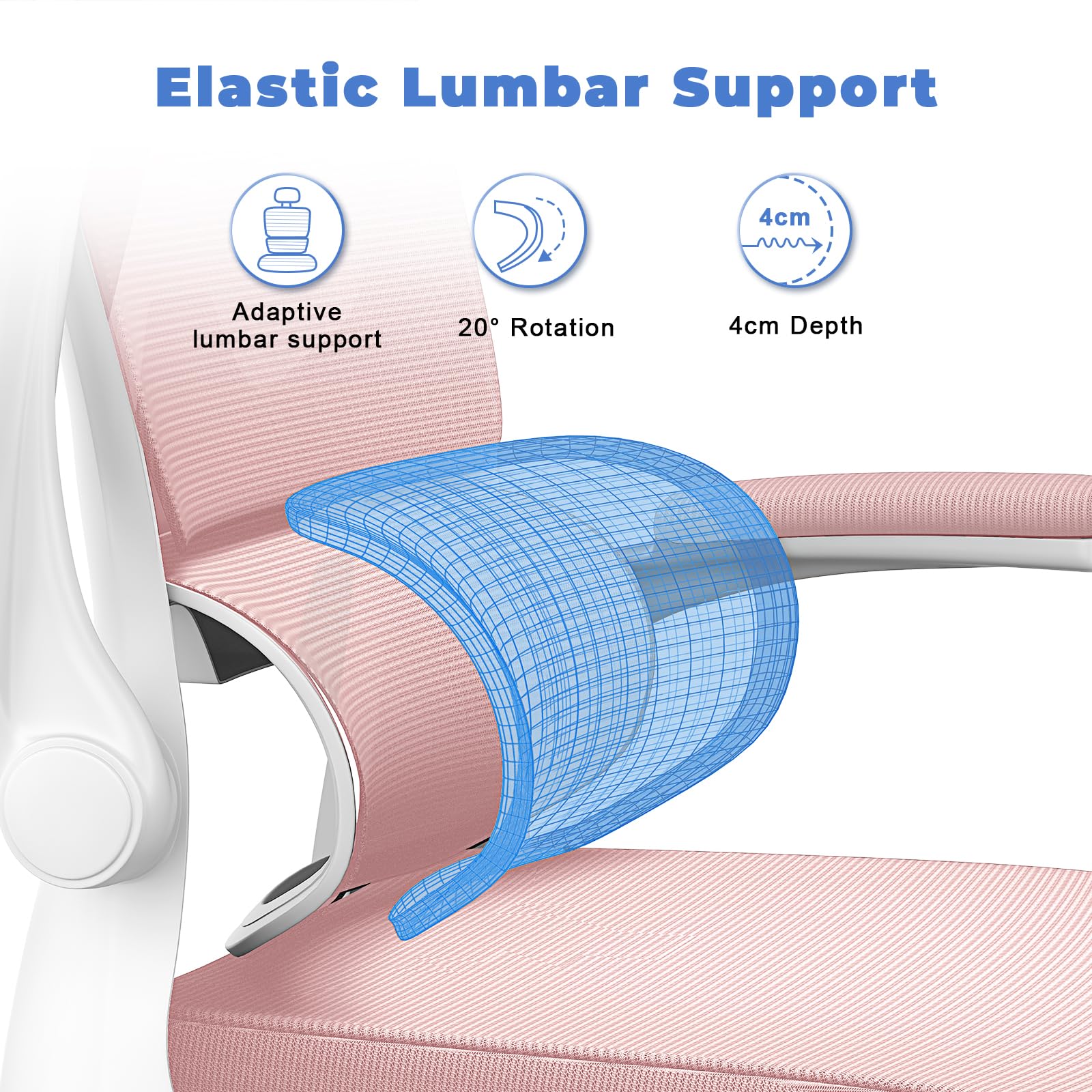 Chaise de Bureau Ergonomique avec Support Lombaire en Forme de C, Repose-Sauna Réglable et Accoudoir Réversible pour Bureau à Domicile