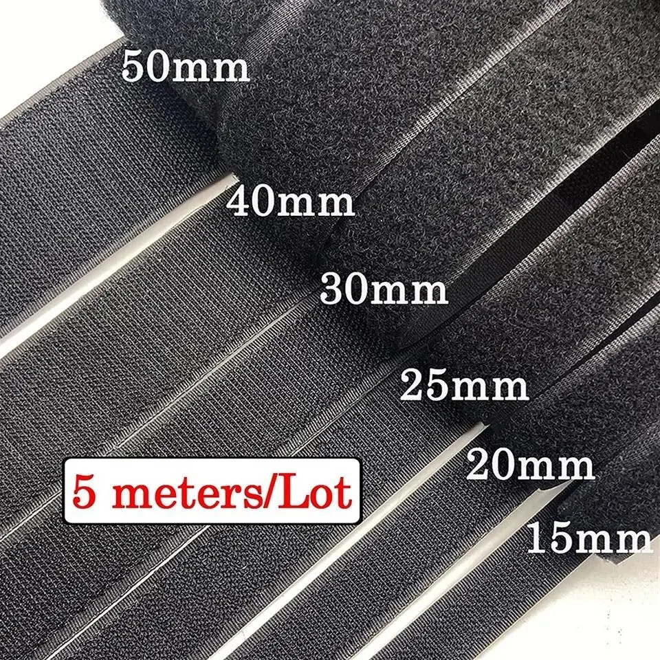 5 เมตรเย็บ Fastener เทป Non-กาวตะขอและห่วง Magic ผ้าไนลอนสําหรับเย็บอุปกรณ์เสริม DIY 20/25 /30/50 มม.สีดํา