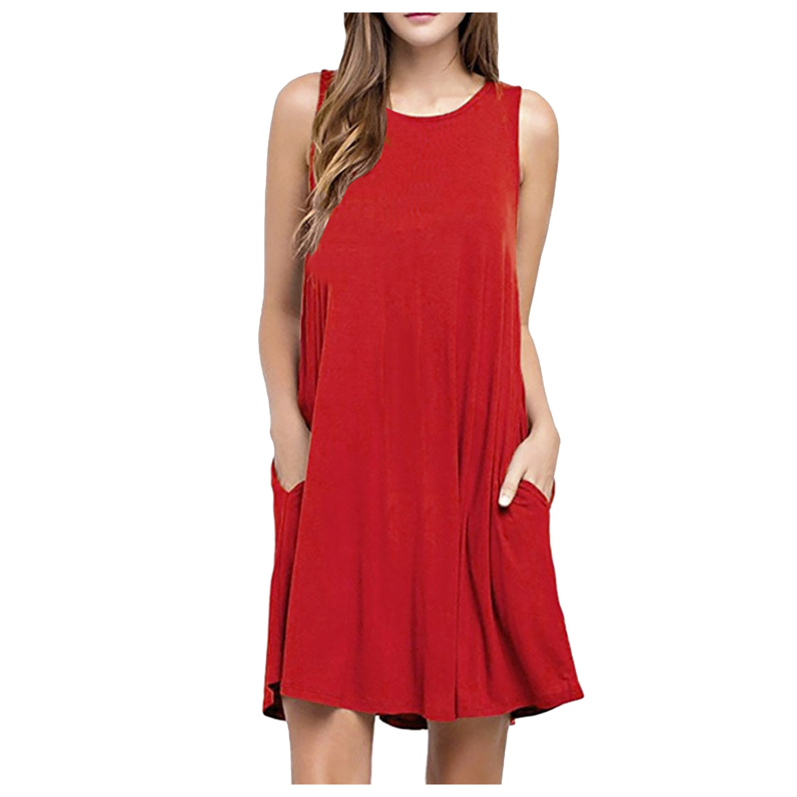 Robe de soirée plissée pour femmes, tenue de plage décontractée, couleur unie, poches au-dessus du genou
