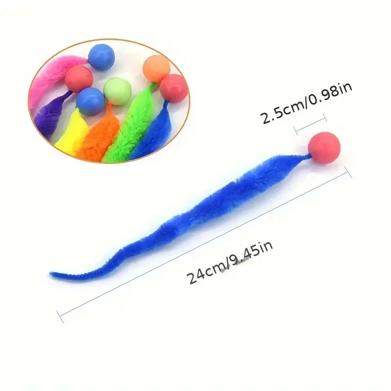 แมวของเล่นแบบโต้ตอบ Tickle Cat สีสัน Bouncing Ball อุปกรณ์สําหรับสัตว์เลี้ยงปริศนา Teasing ในร่มแมวหนอน Caterpillar ของเล่นยืดหยุ่น