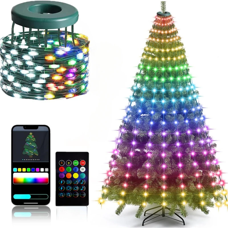 Luces de árbol de Navidad RGBIC, guirnaldas de luces LED DIY con aplicación inteligente y guirnalda de Control remoto para jardín al aire libre, fiesta, boda