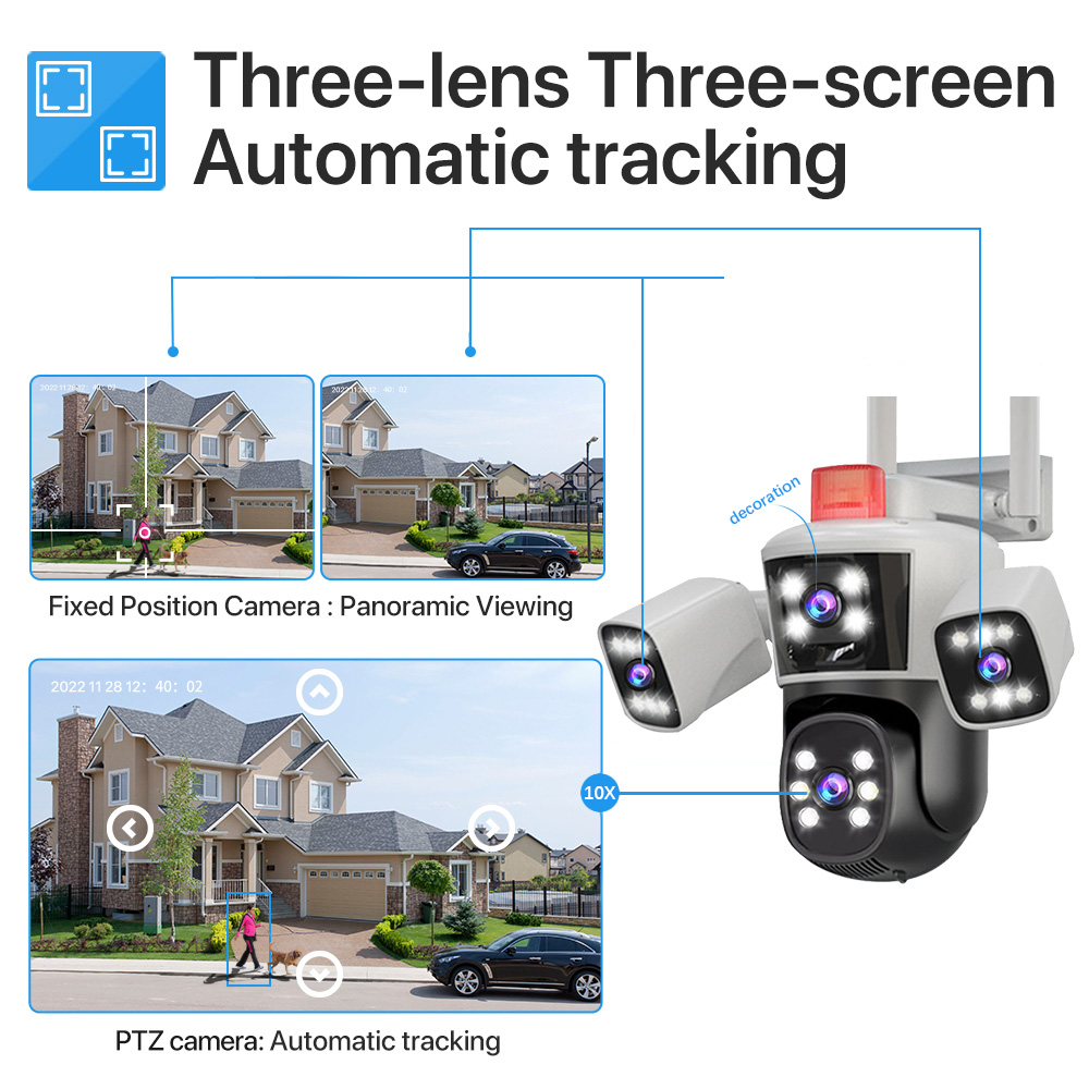 LLSEE 12MP,6K,4 lenses,WiFi surveillance camera,10x zoom,PTZ security protection,CCTV outdoor WiFi camera,IP camera