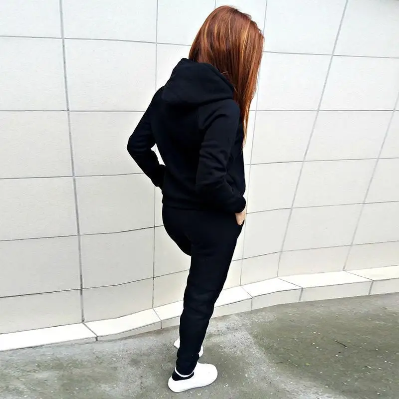 Chándal para mujer, sudaderas con capucha informales, conjunto de pantalón y sudadera, ropa de salón de Color sólido, traje deportivo, conjunto de ropa de otoño e invierno de 2 uds 2024