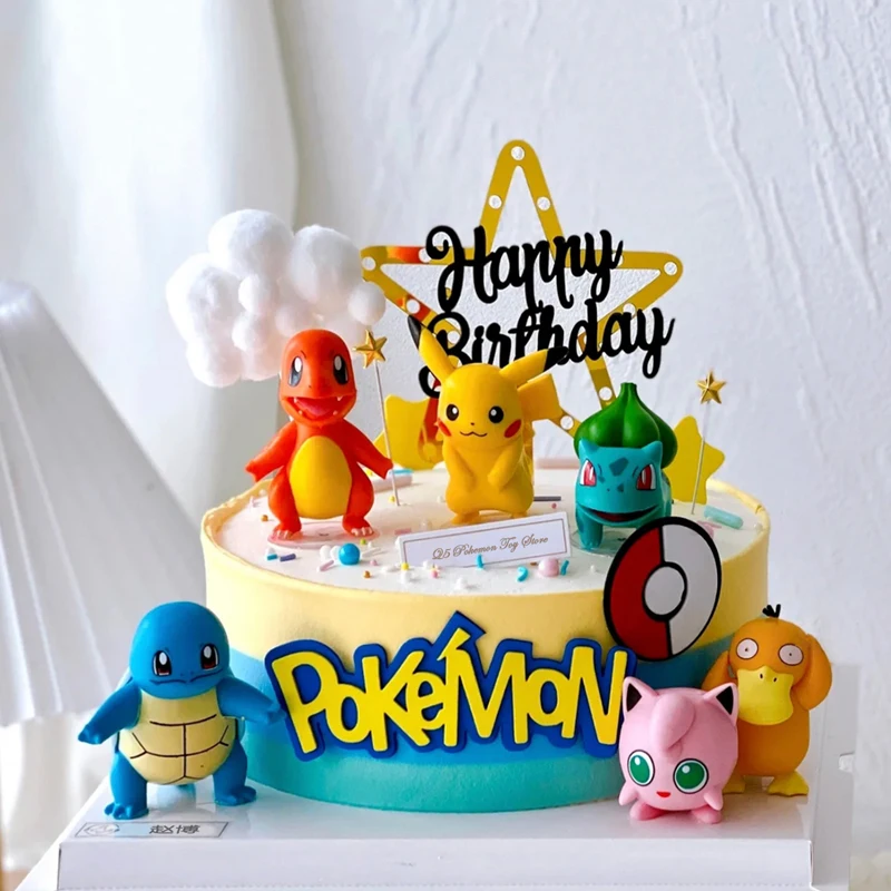 13 pçs/set pokemon bolo topper pikachu anime figura festa feliz aniversário pokemon decoração do bolo suprimentos menino ornamentos crianças presente