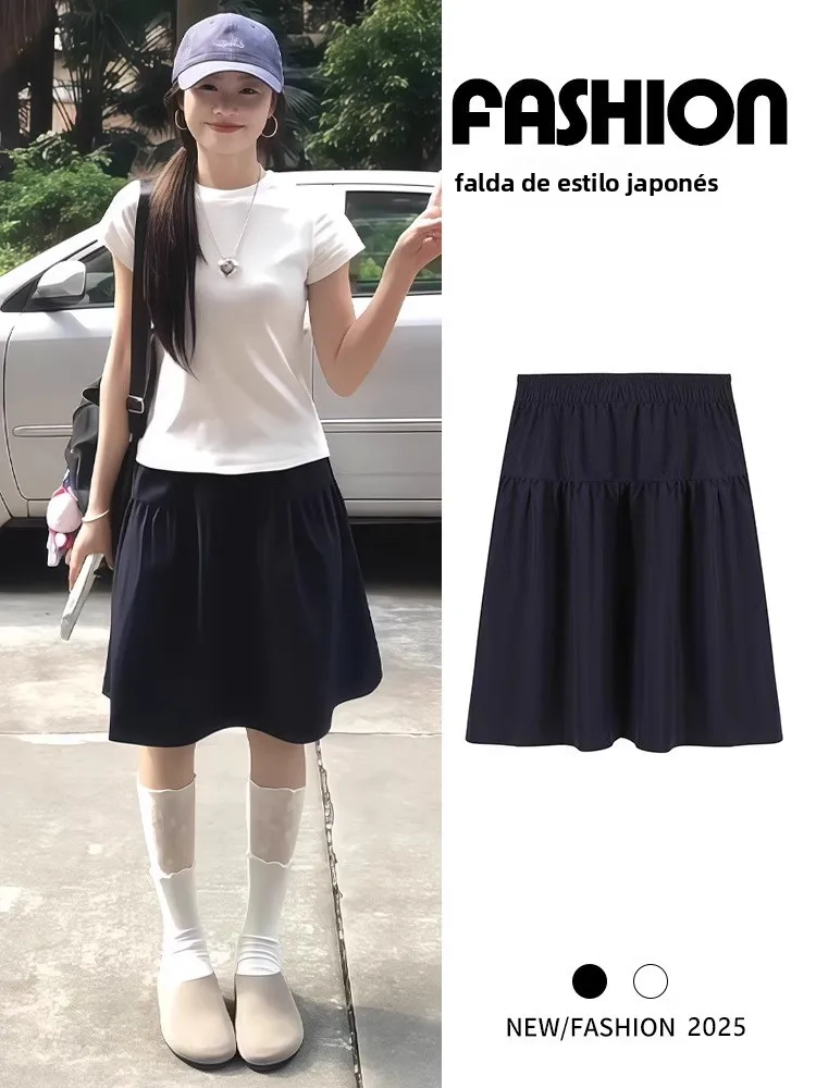 Falda Midi Versátil de Cintura Alta para Mujer, Estilo Vintage de Verano, Falda Tipo Paraguas que Evita la Exposición, Color ...