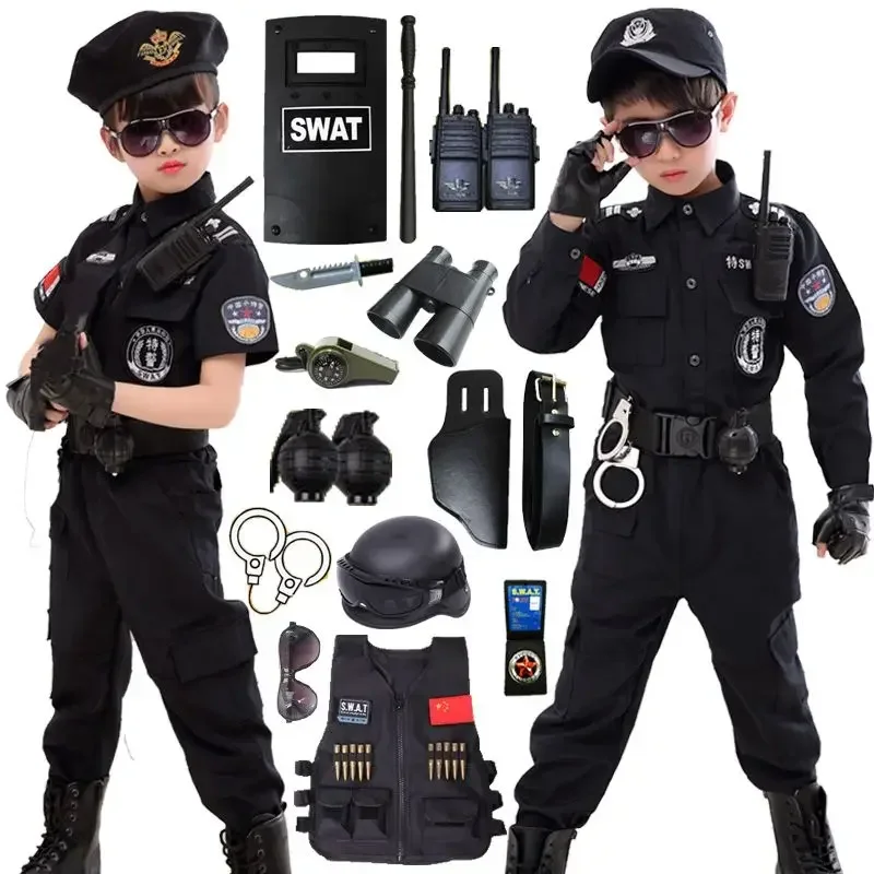 Halloween Police Officer Costume Cosplay Party Sheriff Patrol Pretend Security Guard Detective Costumes Fancy Disguise Accessory