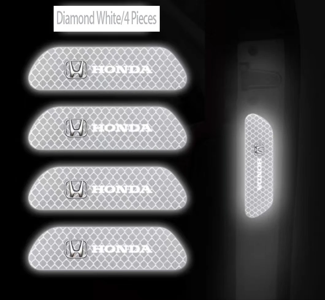 4 Uds pegatina reflectante para coche señal de advertencia de seguridad nocturna cinta brillante para Honda Civic Accord Fit City Vezel CRV Odyssey Pilot Jazz