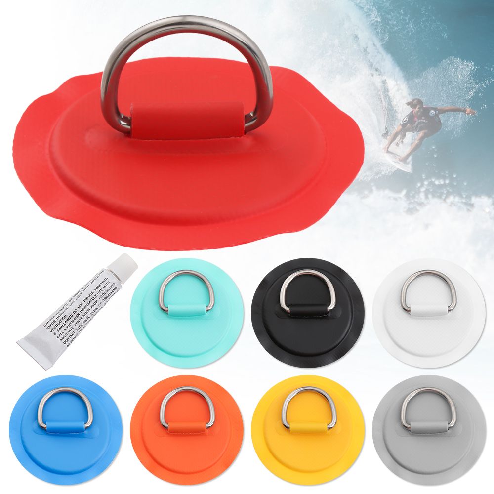 Parche de PVC para tabla de surf, accesorio con cubierta de anillo en D de acero inoxidable, almohadilla de anillo redondo Sup, Kit de cuerda elástica de 5M, 1/4 Uds.