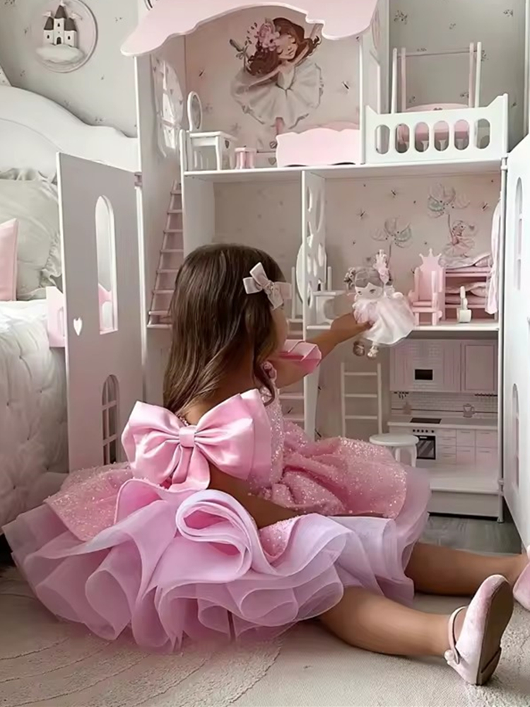 Luxuriöses Geburtstagspartykleid für Mädchen, Ballkleid, elegante Perlen, Abendkleider für Mädchen im Teenageralter, Partykleid für Hochzeit und Kinder