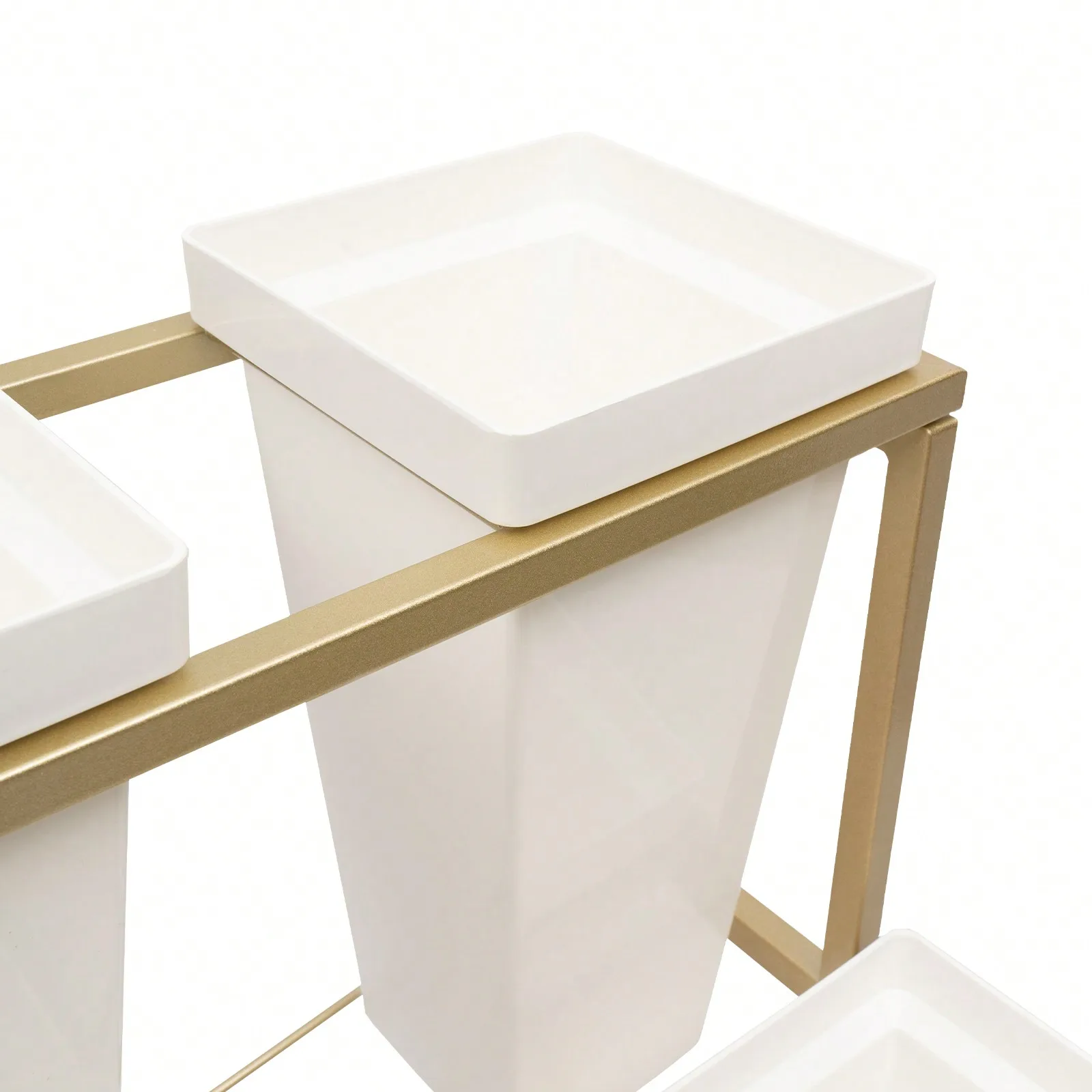 Gold  Three Layer Flower Shop Flower Display Rack Gold One Layer With Four White Square Buckets (12 Small Buckets+Rack)
