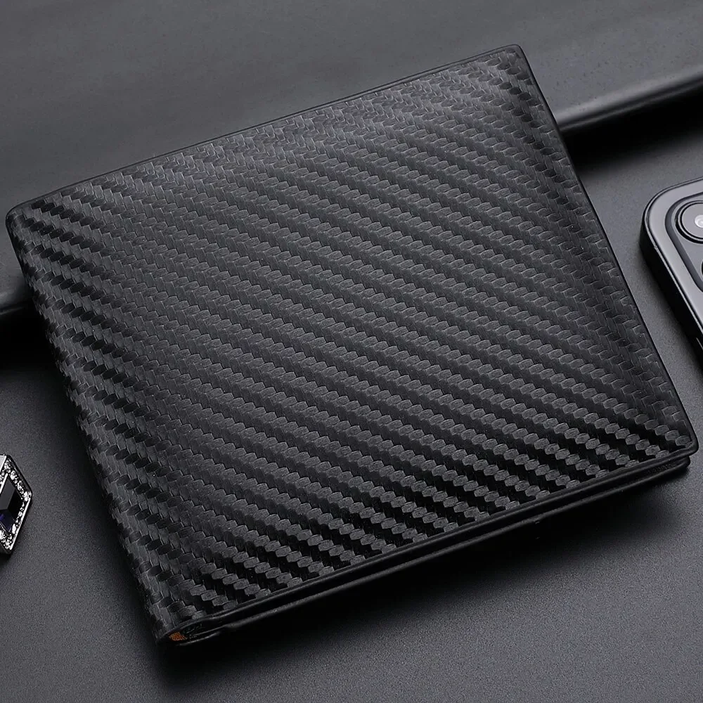 New Shot Carbon Fiber Short Wallet Men's Card Bag Integrated Zipper Change Coin Purse Bag Holder Credit Card Holders