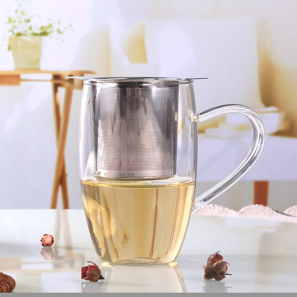 คุณภาพสูงชา Infuser สแตนเลสสตีลชากาแฟกรองตาราง Binaural สุทธิรั่วชาตาข่ายชากรองชาอุปกรณ์เสริม