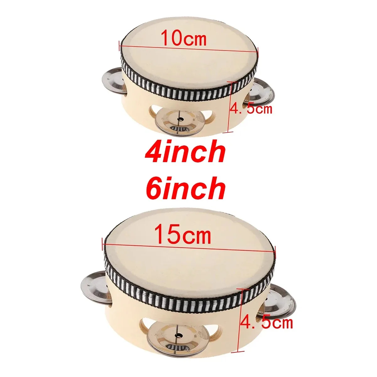 Tambor de mão de 6 polegadas, pandeiro, metal, jingles, instrumento musical de percussão para jogos de festa ktv