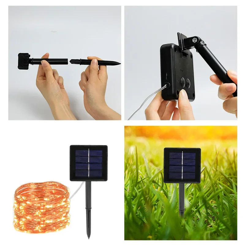 태양 LED 빛 야외 방수 요정 조명 문자열 크리스마스 할로윈 장식 꽃줄 정원 Led 램프 파티 용품