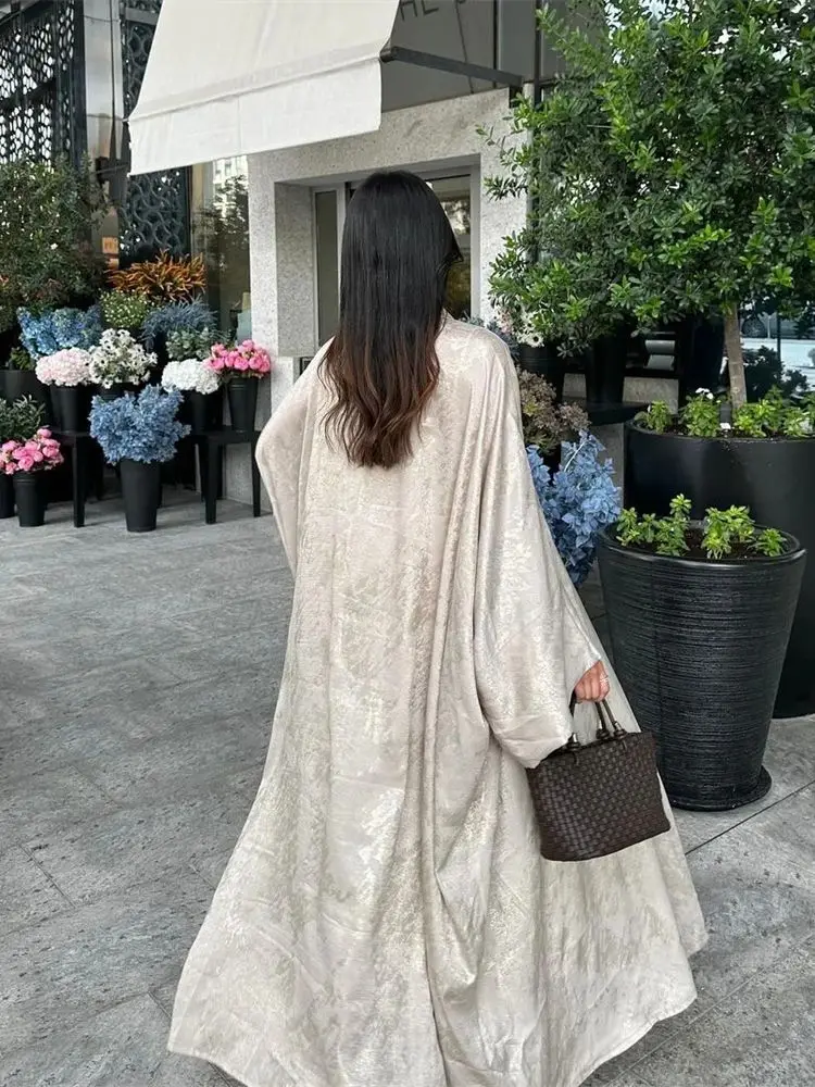 バットウィングサテンオープン着物,女性用,ドバイアバヤ,高級カフタン,イスラム服,光沢のあるアバヤ,2024