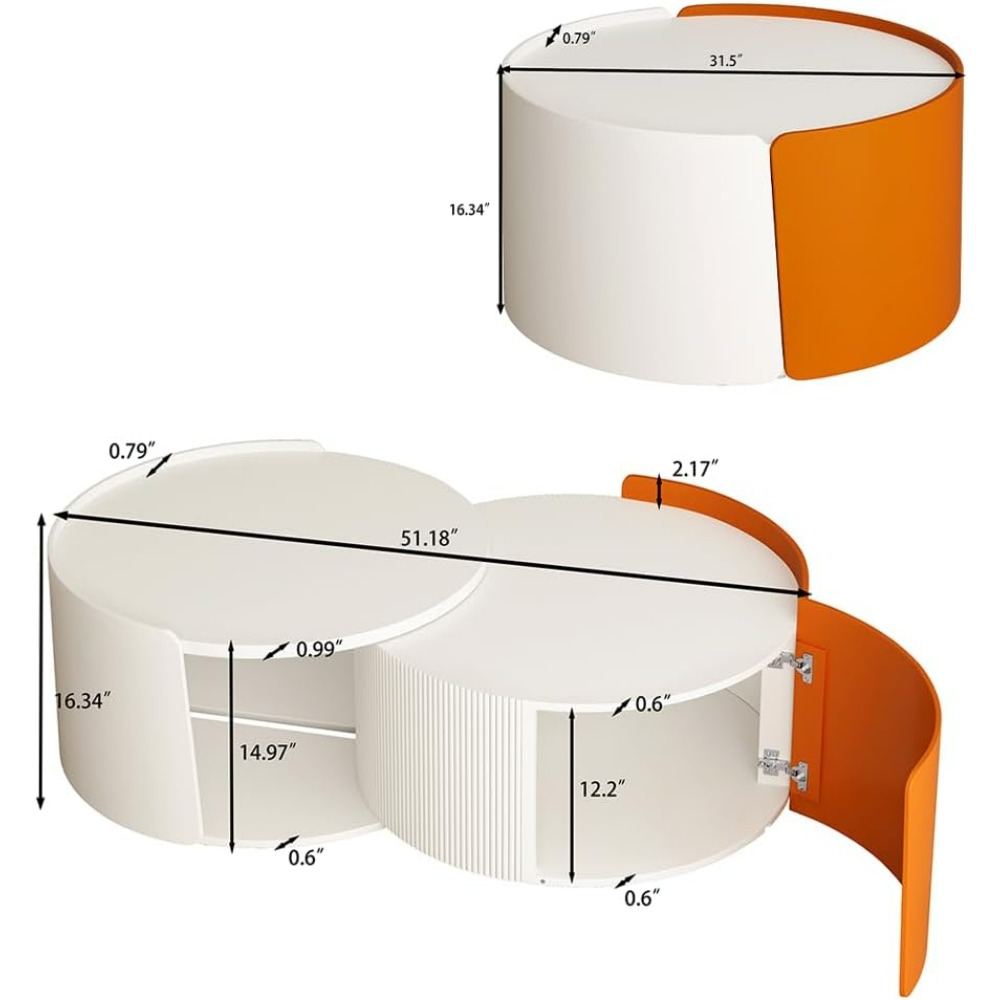 Coffee Table Set of 2, Round Nesting Table and End Table, Modern Side Tables with Extendable Sliding Tabletop, No Need Assembly