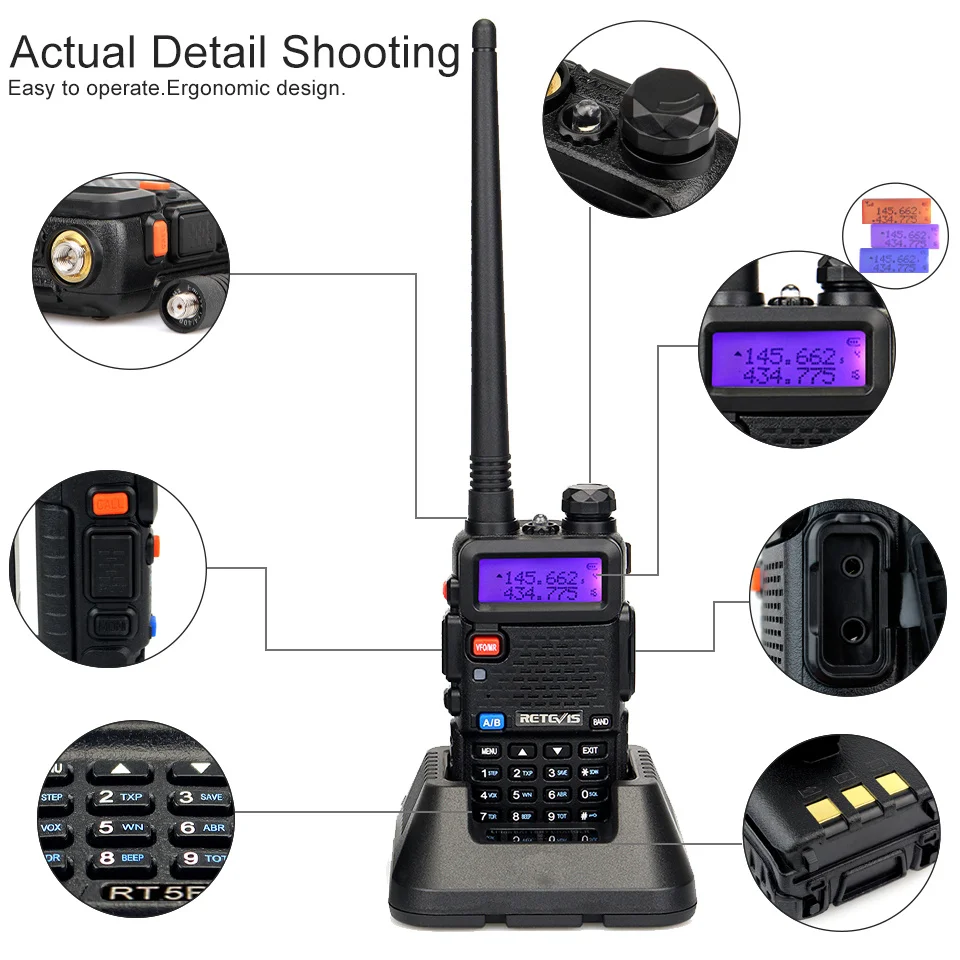 Retevis RT5R Radio Amador Longo Alcance Radio Comunicador ht Profissional Walkie Talkie Portátil Retorno Sem Fio VHF UHF Radioamador Longa Distância Ham Radio 5W