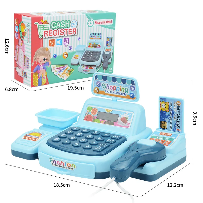 Caixa de brinquedo caixa registradora playset supermercado checkout brinquedo com som e luz compras caixa role play conjunto para crianças