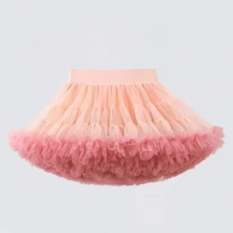 กระโปรงลูกไม้1-8T กระโปรงชั้นในผ้าชีฟองฟูฟ่องสีทึบสำหรับเด็กผู้หญิงกระโปรงเต้นรำผ้าทูล B062คริสต์มาส