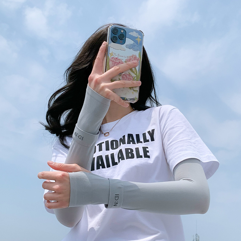 Summer Ice Silk Sun Protection Sleeves Driving Gloves Long Fingerless Cool Arm Warmer Solid Color Outdoor Beach Arm Protection