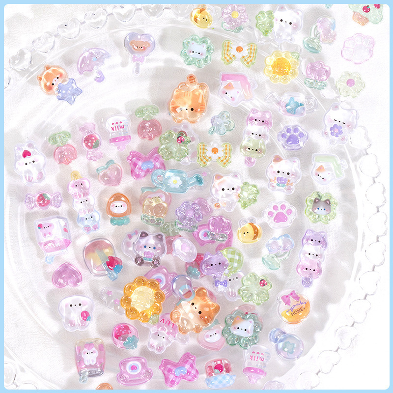 300 Stuks Kawaii Cartoon 3D Relief Sticker Leuke Crystal Jelly Patch voor Mobiele Telefoon Case Spiegel Scrapbook Journal Animal Deco