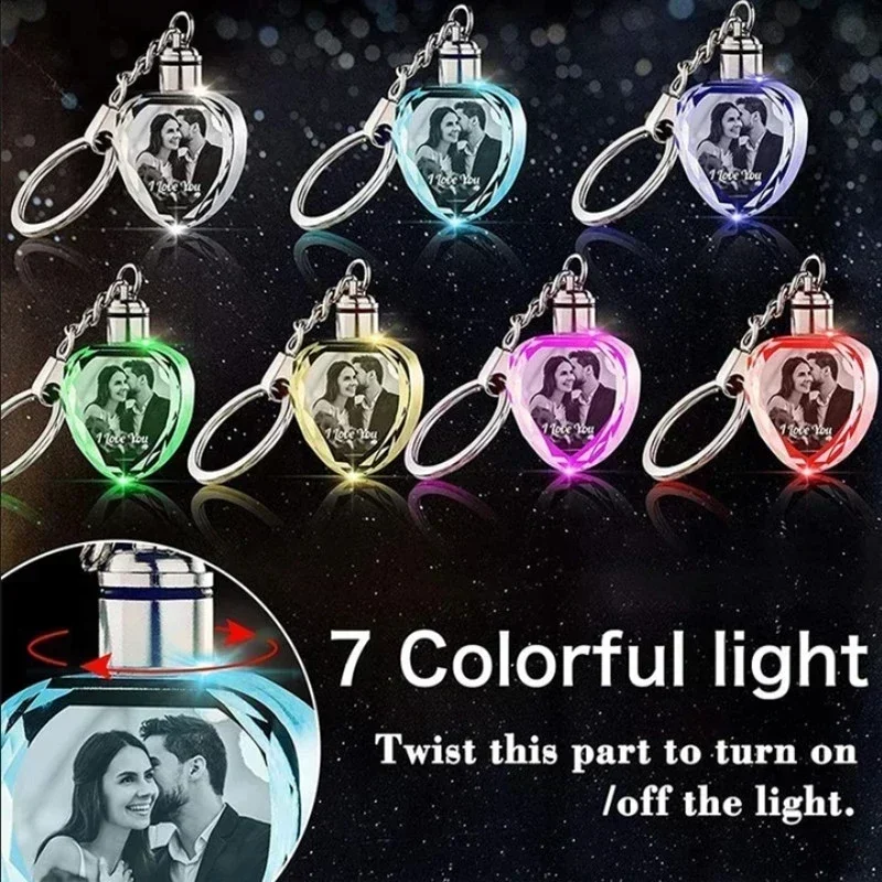 1 pçs grátis gravar chaveiro de cristal personalizado design grátis presente com luz led personalizado foto chaveiro pingente comemorativo