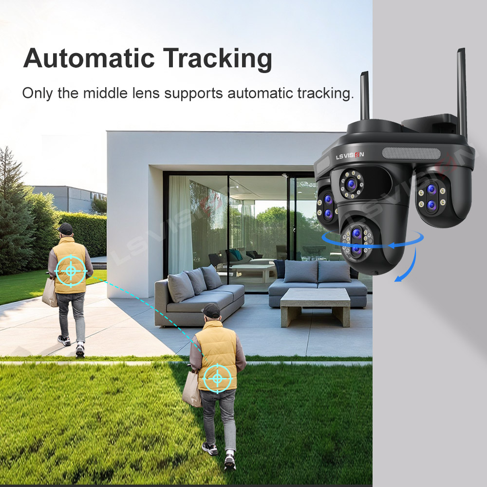 LS VISION 35MP 10X Zoom cuatro pantallas WiFi cámara IP inalámbrica al aire libre siete lentes tres cámaras PTZ cámara de seguridad de seguimiento automático