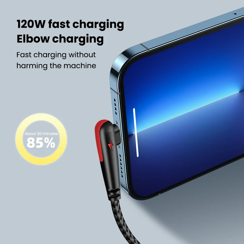 120 W 90 Grad Typ C Kabel Schnellladekabel für Samsung S21 Xiaomi 14 iPhone15 Schnellladung 3.0 Datenkabel Ladekabel