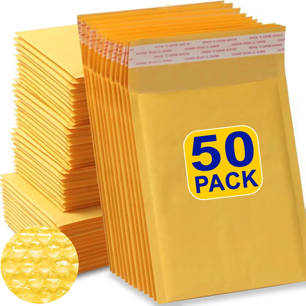 10-50 pacotes de envelopes de papel kraft com bolhas, envelopes de papel autovedantes, à prova d'água, acolchoados, sacos de envio de espuma para embalagem