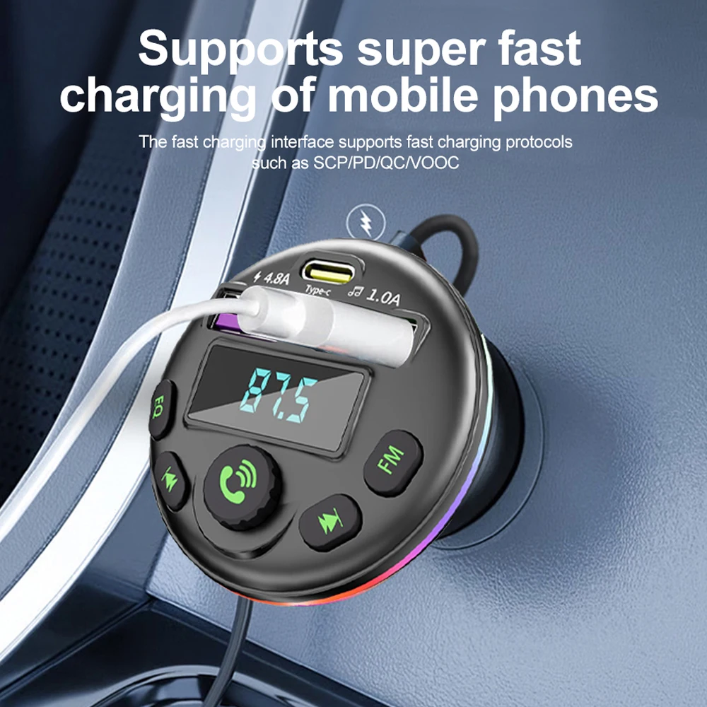 Carro bluetooth 5.0 transmissor fm mp3 modulador player receptor de áudio handsfree com cabo de carga 3 em 1 para iphone huawei xiaomi