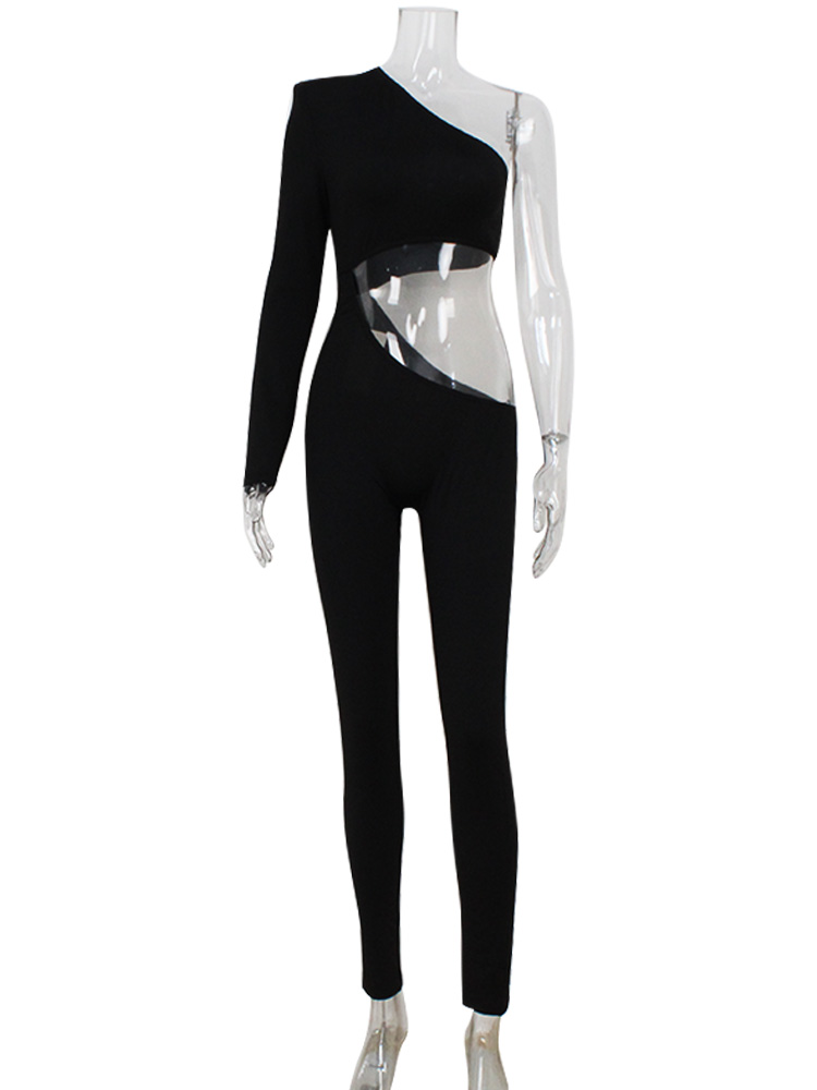CNYISHE Solid Cut Out One Shoulder Sheath Tomper Fashion Women Jumpsuits Sexy Club Long Sleeve Backless Female Elegant Long Pant