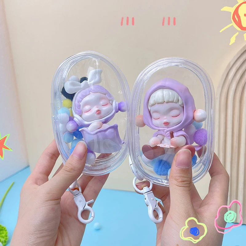 1 個かわいい漫画人形収納袋キーホルダー PVC 透明ミステリーボックス厚み財布女の子子供かわいいおもちゃ人形ギフトバッグ