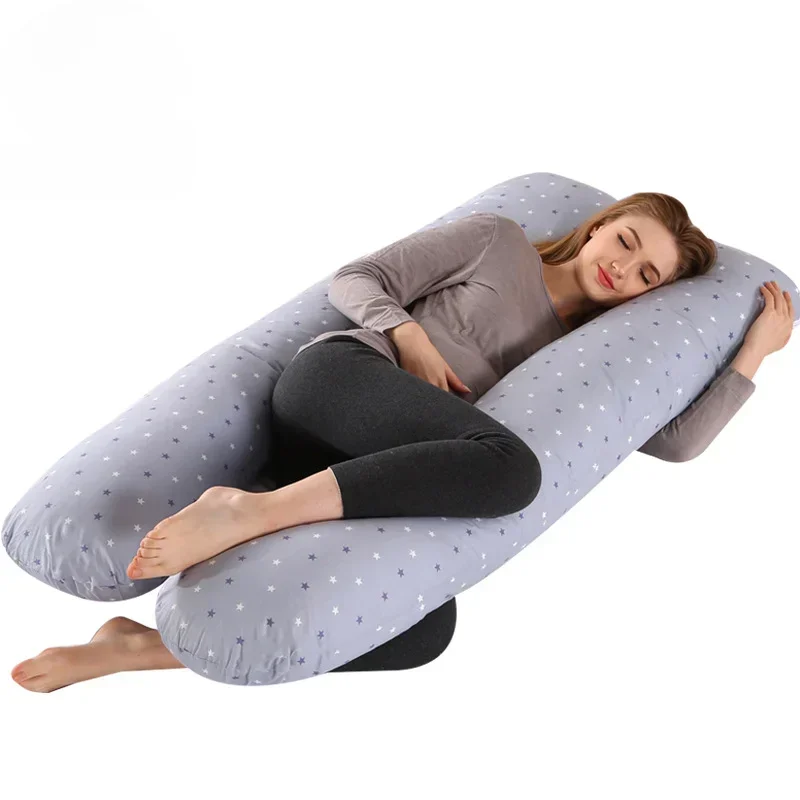 Travesseiro materno para mulheres, algodão, cor combinando, removível, lavável, em forma de u, suporte de cintura, travesseiro, maternidade, corpo