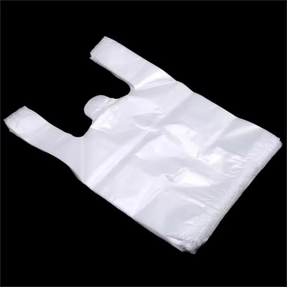 Saco de compras de plástico 100 pces saco de compras transparente sacos de plástico do supermercado com punho embalagem de alimentos