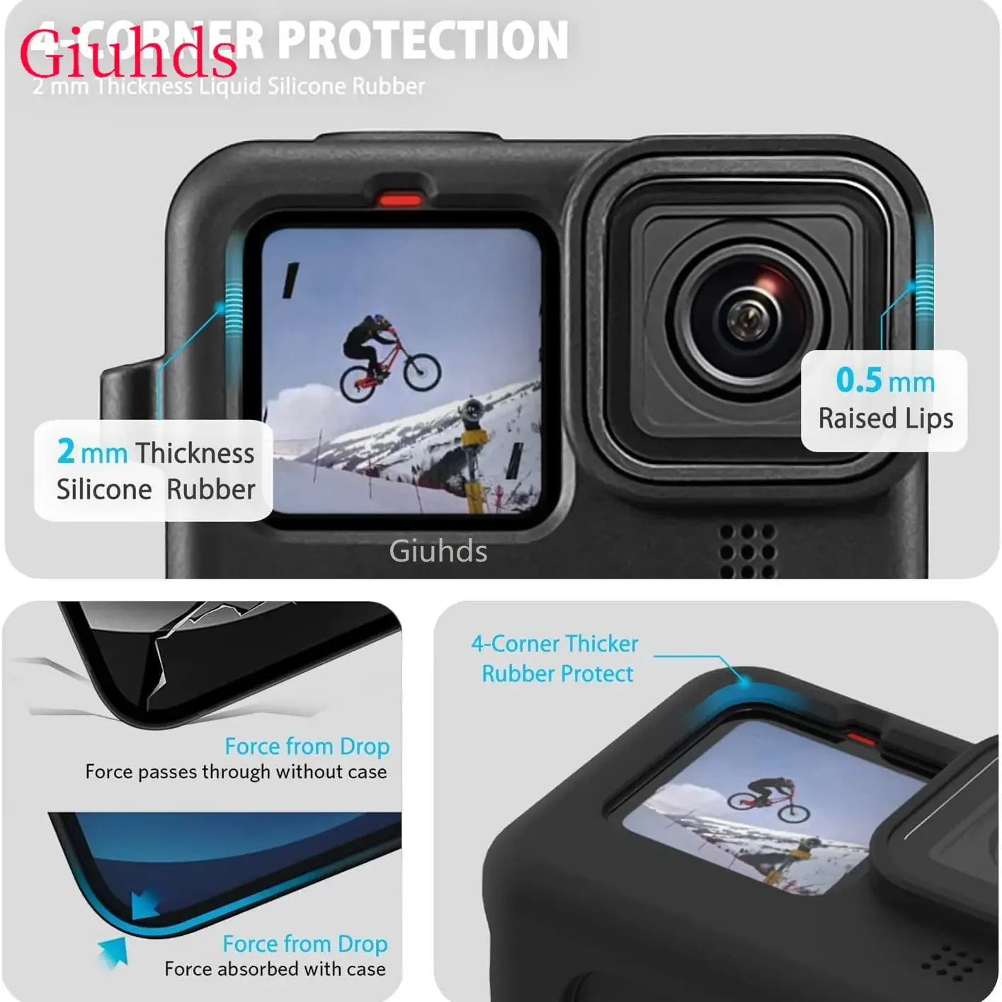 Ốp Lưng Silicon Cho GoPro Hero 10 9 Đen Kính Cường Lực Màng Bảo Vệ Ống Kính Dành Cho Đi Pro 10 9 Ốp Lưng