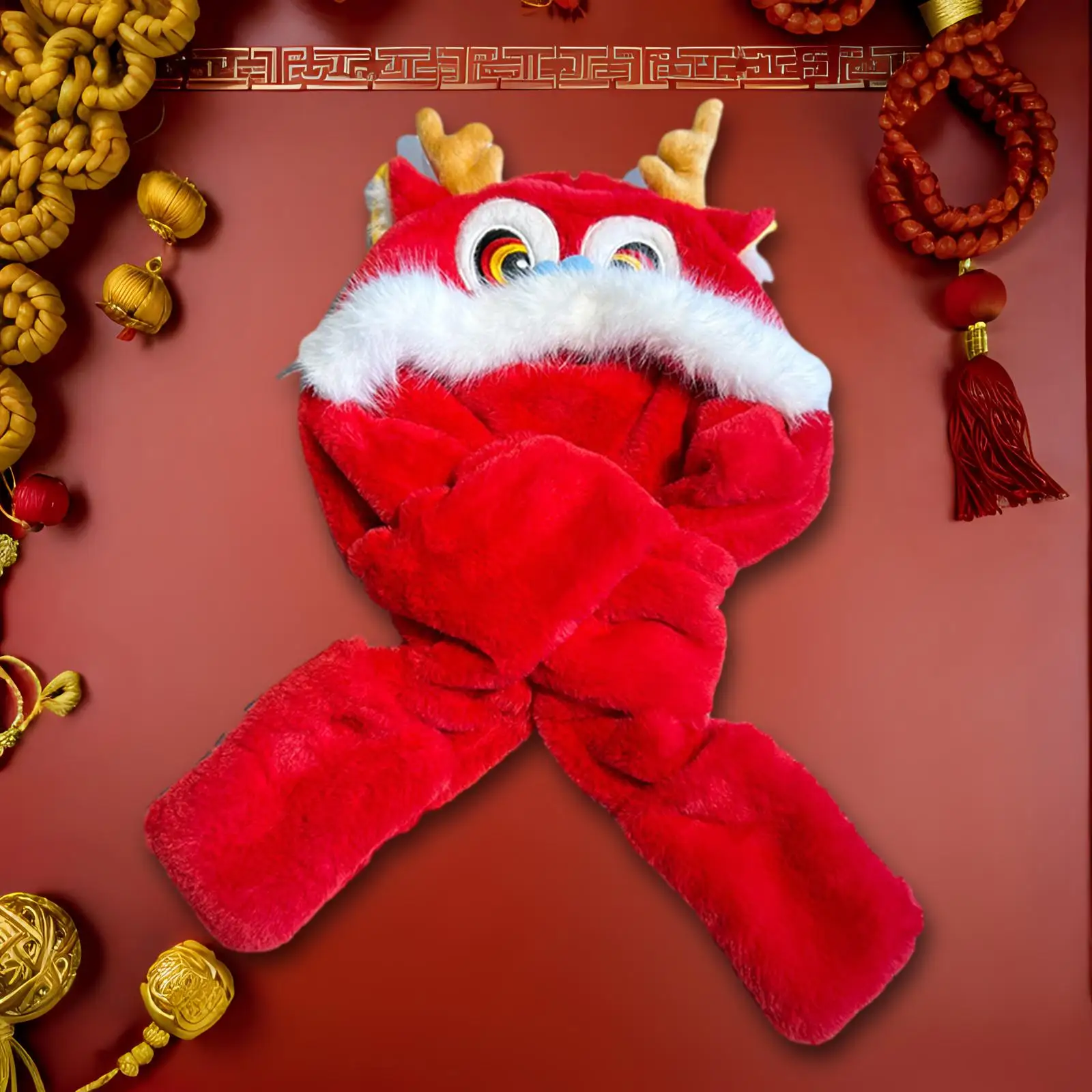 มังกรจีนกับ Earflap น่ารักตลกหมวกตุ๊กตาสัตว์หมวกฤดูหนาวสําหรับสาวสุภาพสตรีใหม่ปีวันเกิดของขวัญ