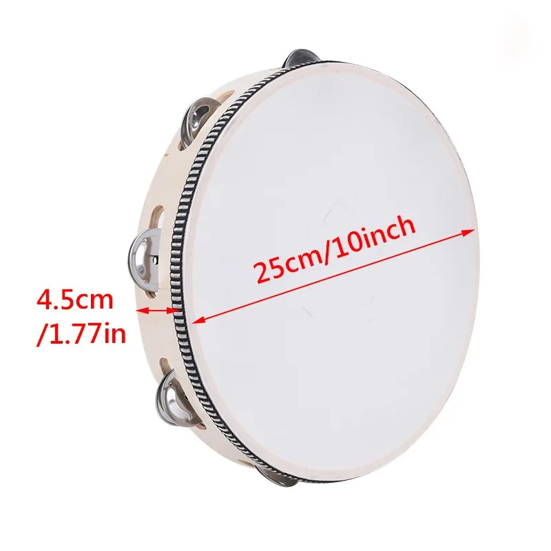 1Pc 나무 탬버린 4/6/8/10 인치 베이지 림 금속 징글 포함 콘서트 교회 Pa를위한 뮤지컬 교육 타악기