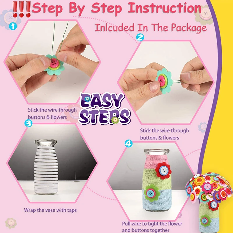 DIY ปุ่มช่อดอกไม้ Handmade ของขวัญตกแต่งห้องดอกไม้หัตถกรรมชุดของเล่นสร้างสรรค์เด็กทําช่อดอกไม้ Art Project กิจกรรมของขวัญ