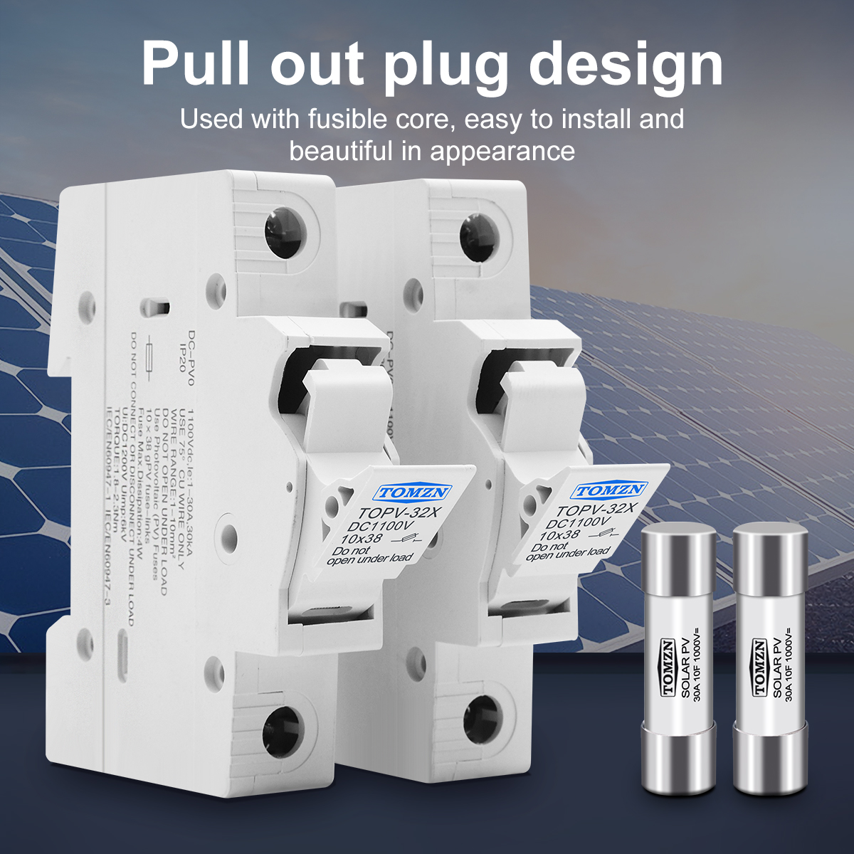 one set 1P 2P DC Fuse Holder 10*38mm High Voltage Solar PV 1100V TOMZN TOPV-30 Base Photovoltaic System Protection Protector gpV
