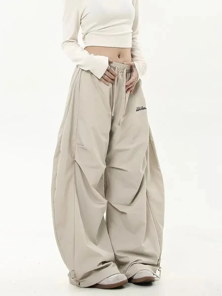 Retro Y2K hiphop streetwear casual chic bijpassende joggingbroek oversize dames wijde pijpen broek lage taille trekkoord dame cargobroek