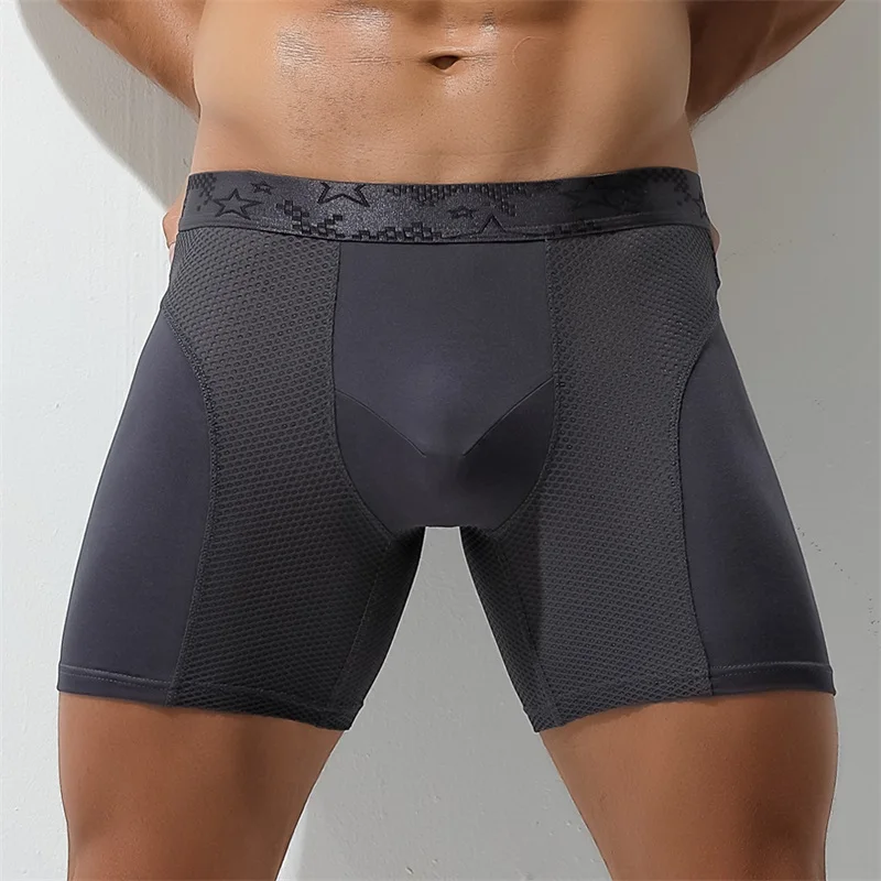 Cuecas boxer masculinas extra longas, cuecas boxer anti-desgaste para corrida, tamanho grande, respirável, treinamento