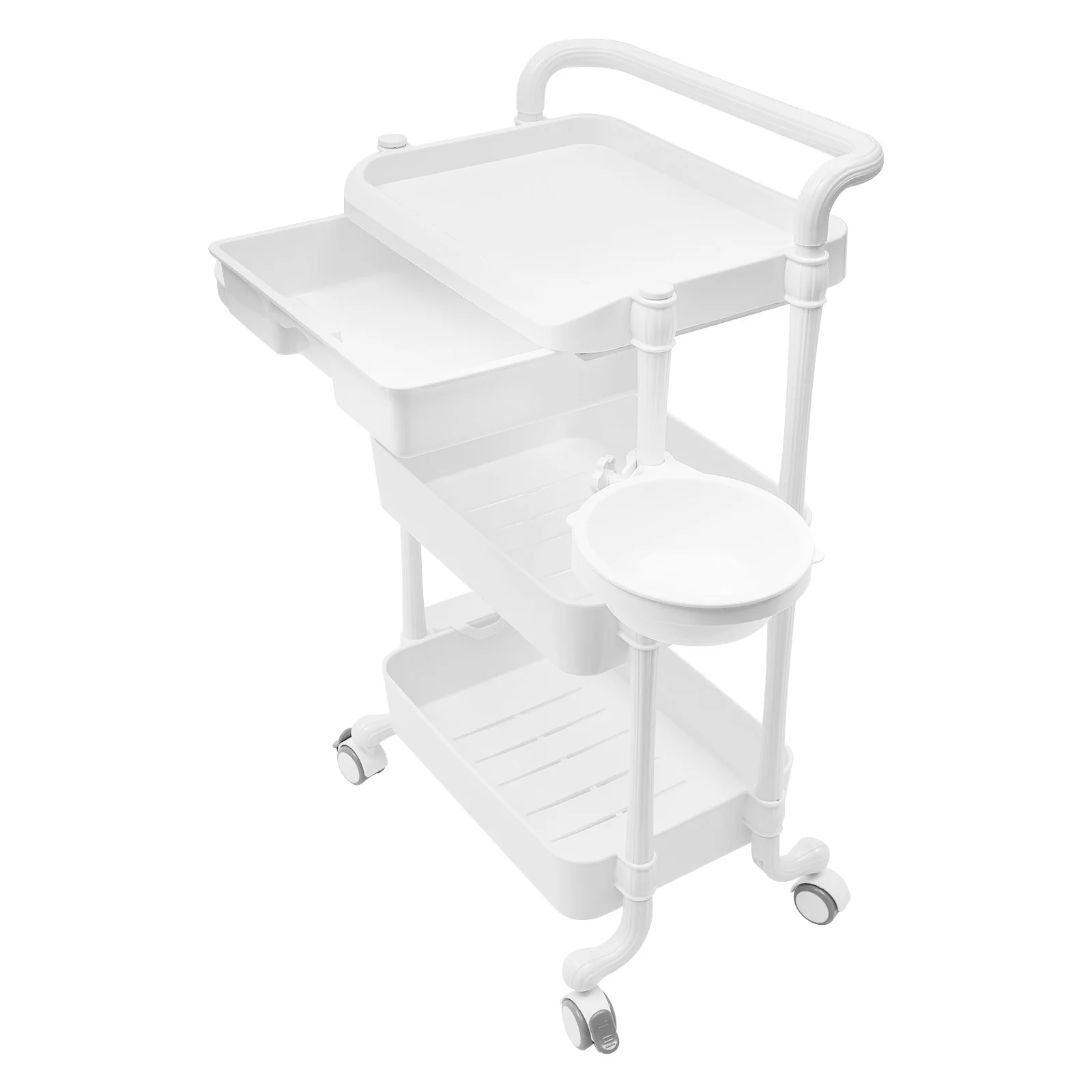 3 Tier Beauty Salon Rolling Trolley Wheelcart Utility Carts with Dirt Buckets Drawers 360°Rotate Wheels