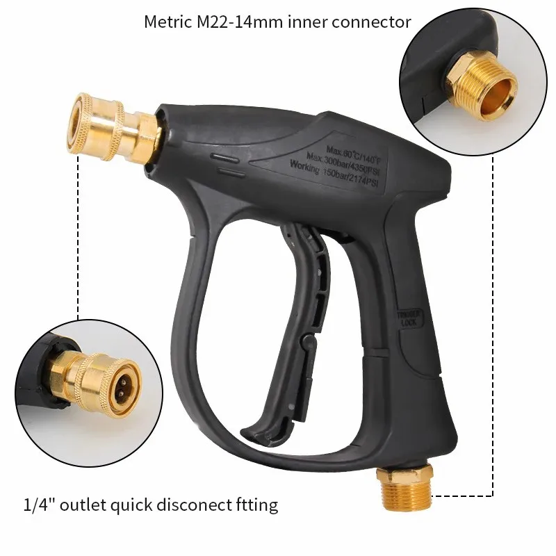Pistola corta de alta presión para lavado de coches, pistola de agua de pulverización, limpiador de coche, boquilla de conexión rápida de 1/4 ", recién llegado